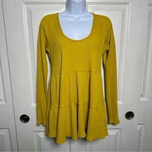 Maeve Anthropologie Small Yellow Thermal Top Tiered Ruffle Flared Bottom Shirt